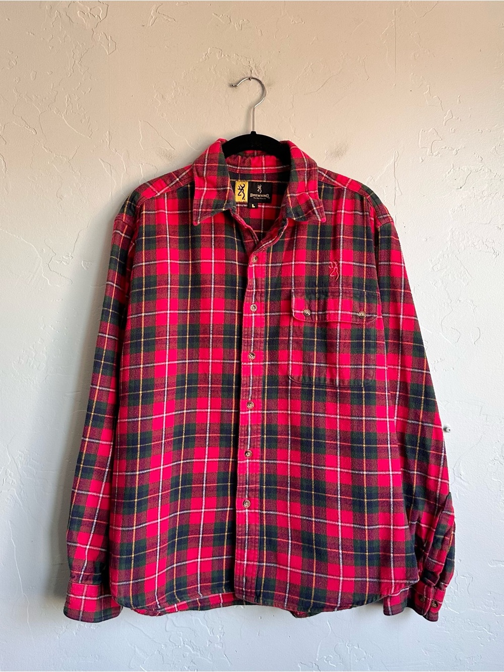 Browning Men's Classic Red Plaid Flannel Button Up Shirt Size Large